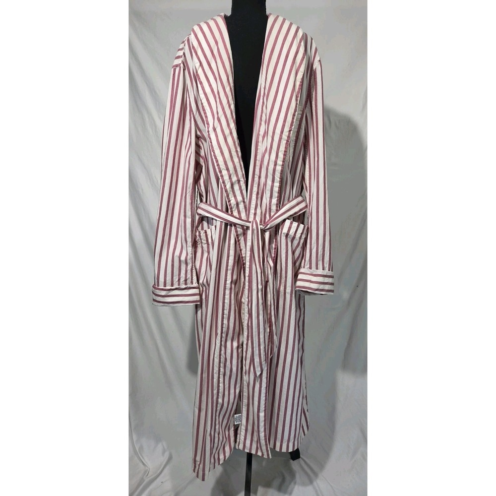 Brooks Brothers Robe Men XL Red White Cotton Broadcloth Candy Striped Belted